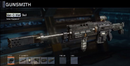 "Skull" custom variant, equipped with a Recon Sight, Long Barrel, Grip, Stock, FMJ shroud, and a Silencer