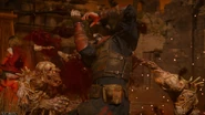 Takeo uses his trusty sword to try and kill the Ravagers.