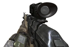 An AK-47 with an un-camouflaged Thermal Scope.