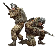 Two Spetsnaz soldiers wielding AK-47's.