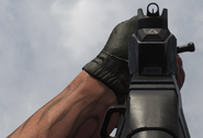 The default iron sights of the Grau 5.56