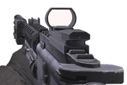 The AN/PEQ-6 laser mounted on the M4A1 SOPMOD