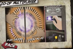 The location of the 2nd coin in the Co-op Multiplayer menu. It's in the man's hand who is about to insert a coin.