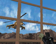 A helicopter preparing to open fire on the squad.