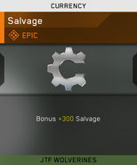 Salvage being unlocked from levelling up the JTF Wolverines Mission Team in Epic quality.