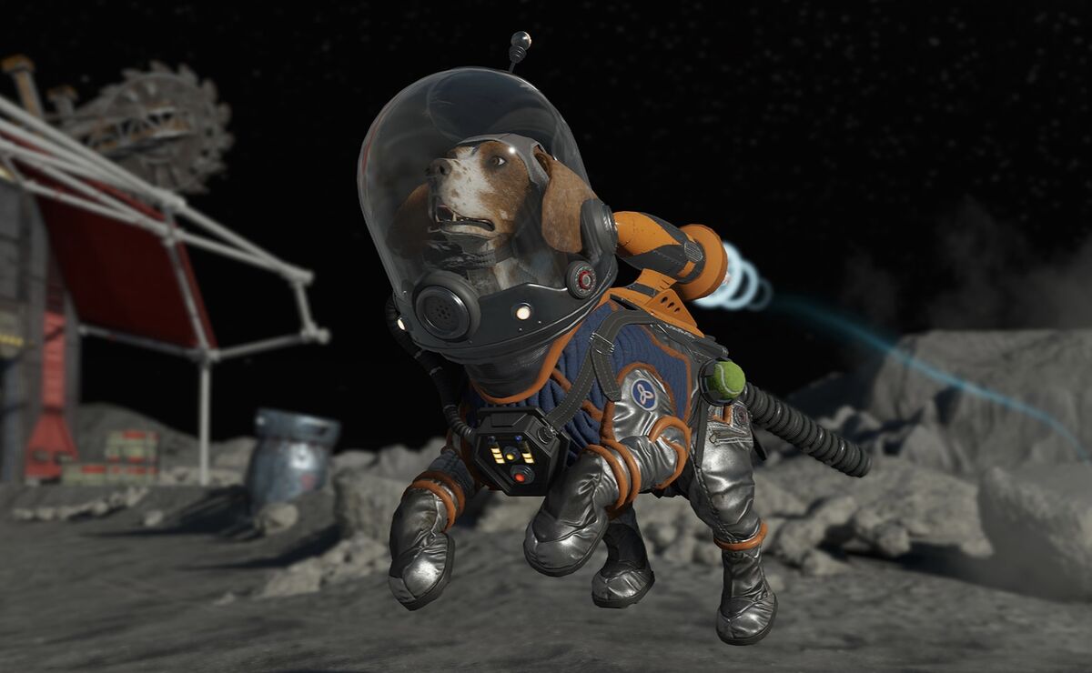 dogs on the moon in space suit