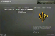 Sticks and Stones in the Wager Match menu.