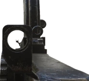 Aiming down the Bren's iron sights.