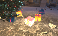 Several presents near the Chirstmas tree.