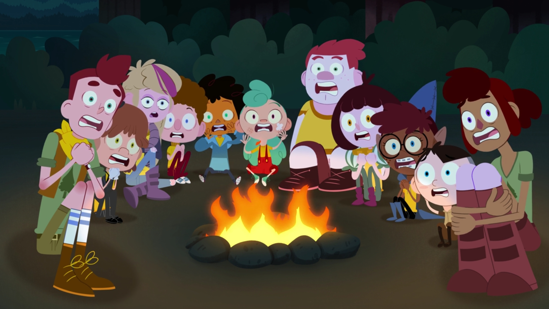 telling scary stories at the campfire (from