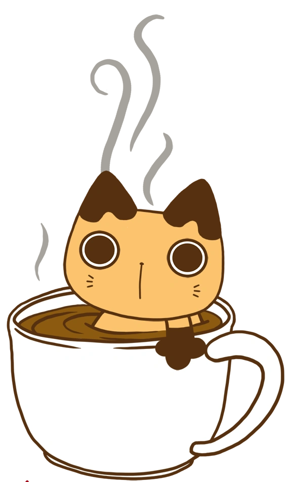 Котик с чашкой кофе рисунок
