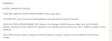 Oh my Gods in the Donnie Long's curriculum (A former worker of Blue sky studios)