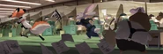 Art of Jack Savage and an earlier version of Nick Wilde fleeing.