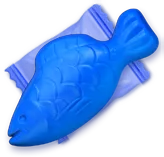 A blue wrapped fish