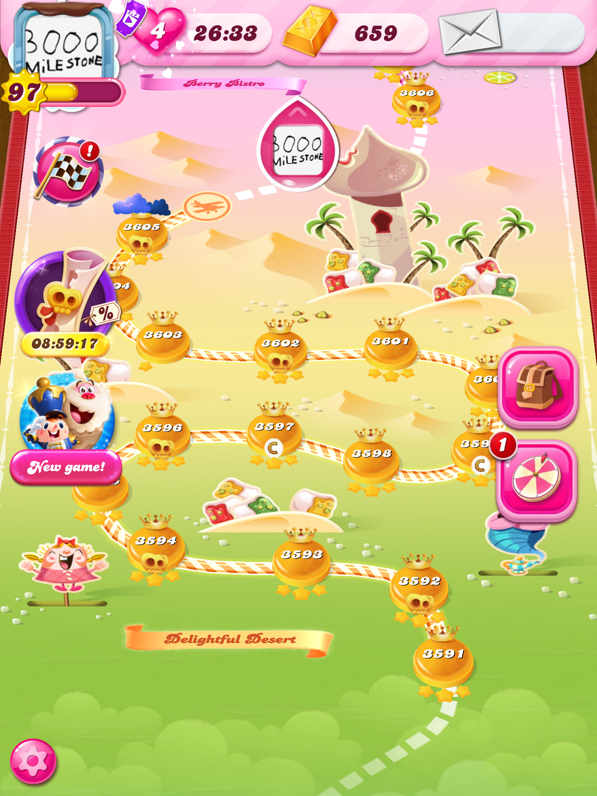 a) Candy Crush Saga visual interface; (b) Tiffi character