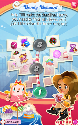 a) Candy Crush Saga visual interface; (b) Tiffi character