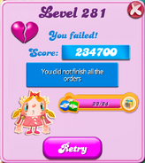 Level 281 failed but sugar drop candies are kept