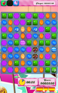 Level 252 (HTML5) with a few extra time candies, the upmost green one being glitched black