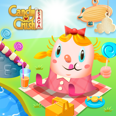 a) Candy Crush Saga visual interface; (b) Tiffi character