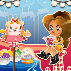 a) Candy Crush Saga visual interface; (b) Tiffi character