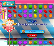 The reaction that Tiffi makes when the player only needs one more combination in candy order levels. (old description)