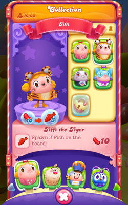 a) Candy Crush Saga visual interface; (b) Tiffi character