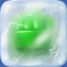 Green bottle in one-layered ice cube