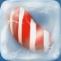 Red vertical striped candy in one-layered ice cube