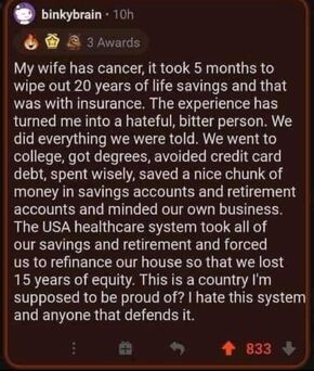 US healthcare system took all of our savings and retirement