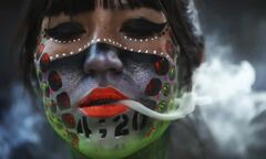 Cannabis protester outside the national senate in Mexico City