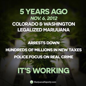 5 years ago, November 6, 2012, Colorado and Washington legalized marijuana