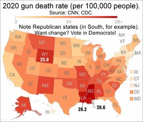 US 2020 gun death rate map by state