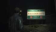 Raccoon City sign located outside of the Mizoil Gas Station.