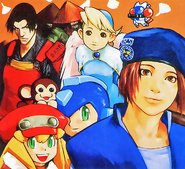 Mobi-chan (background) and familiar faces from Famitsu Playstation