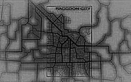 An extended map of Raccoon City, as it is depicted in Umbrella Chronicles.