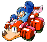 Mega Man in his Rush Roadstar in Mega Man Battle & Chase