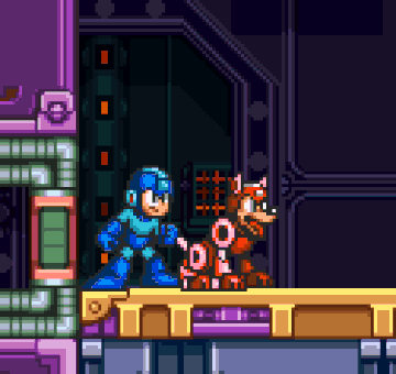 Gif of Mega Man and Rush.