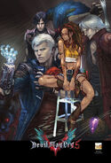 Devil May Cry 5 main cast illustration, art by Tatsuya Yoshikawa.