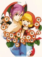 Darkstalkers 3 illustration of Lilith (left) and Baby Bonnie Hood (right). Pay close attention to BB Hood's right arm.