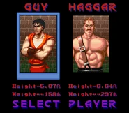 Final Fight Guy player select screen