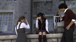 Lacy, Zoe and Ben make the Monotheist sign to reaffirm their resolve.