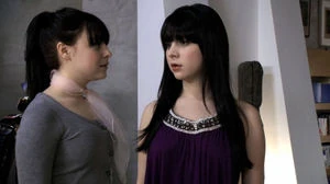 Zoe talks to her newly-created avatar (right).