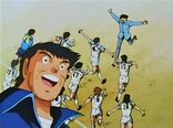 Tsubasa cheering up the whole Japan Youth