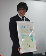 Yoichi Takahashi with a promotional one-page comic of footgolf, 18 February 2015.