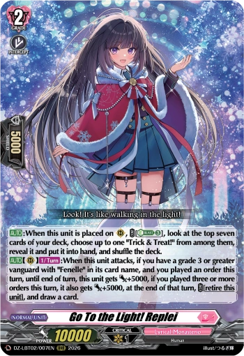 ヴァンガード/LBT02/FFR/Go To the Light! リプレ/3枚 Go To the Light! Replei | Cardfight!! Vanguard Wiki | Fandom