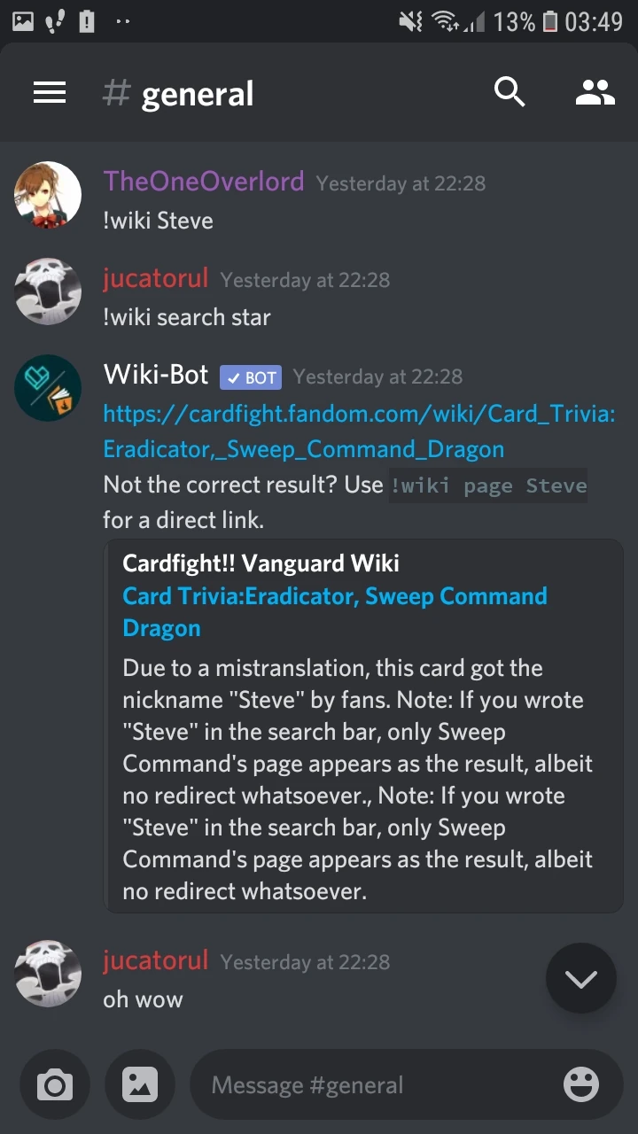 User blog:Max734734/Cardfight Vanguard, But It's The Wiki Discord Bot |  Cardfight!! Vanguard Wiki | Fandom