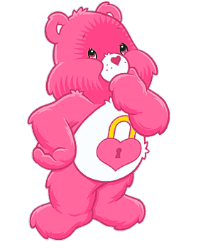 pink care bear with heart lock