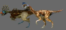 Comparison of the appearance of Oviraptor in  (left) and Carnivores: Dinosaur Hunter (right).