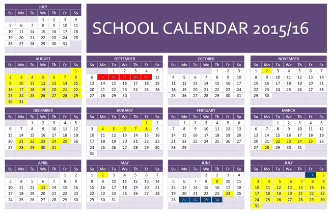 School calendar 2015-16