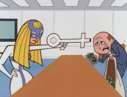 Femme Fatale Holding Banker at Gunpoint